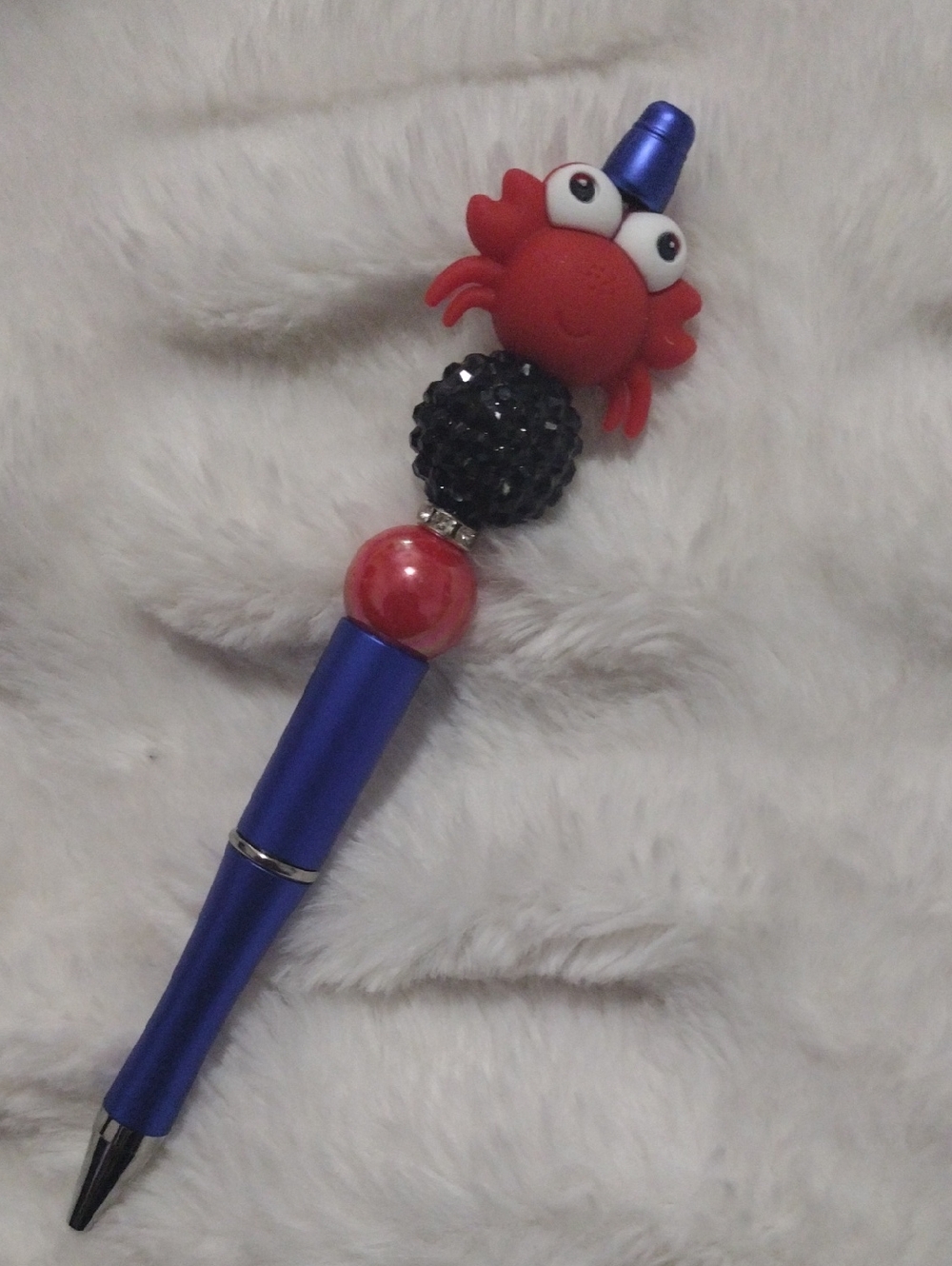 Blue Pen with Red Crab Charm